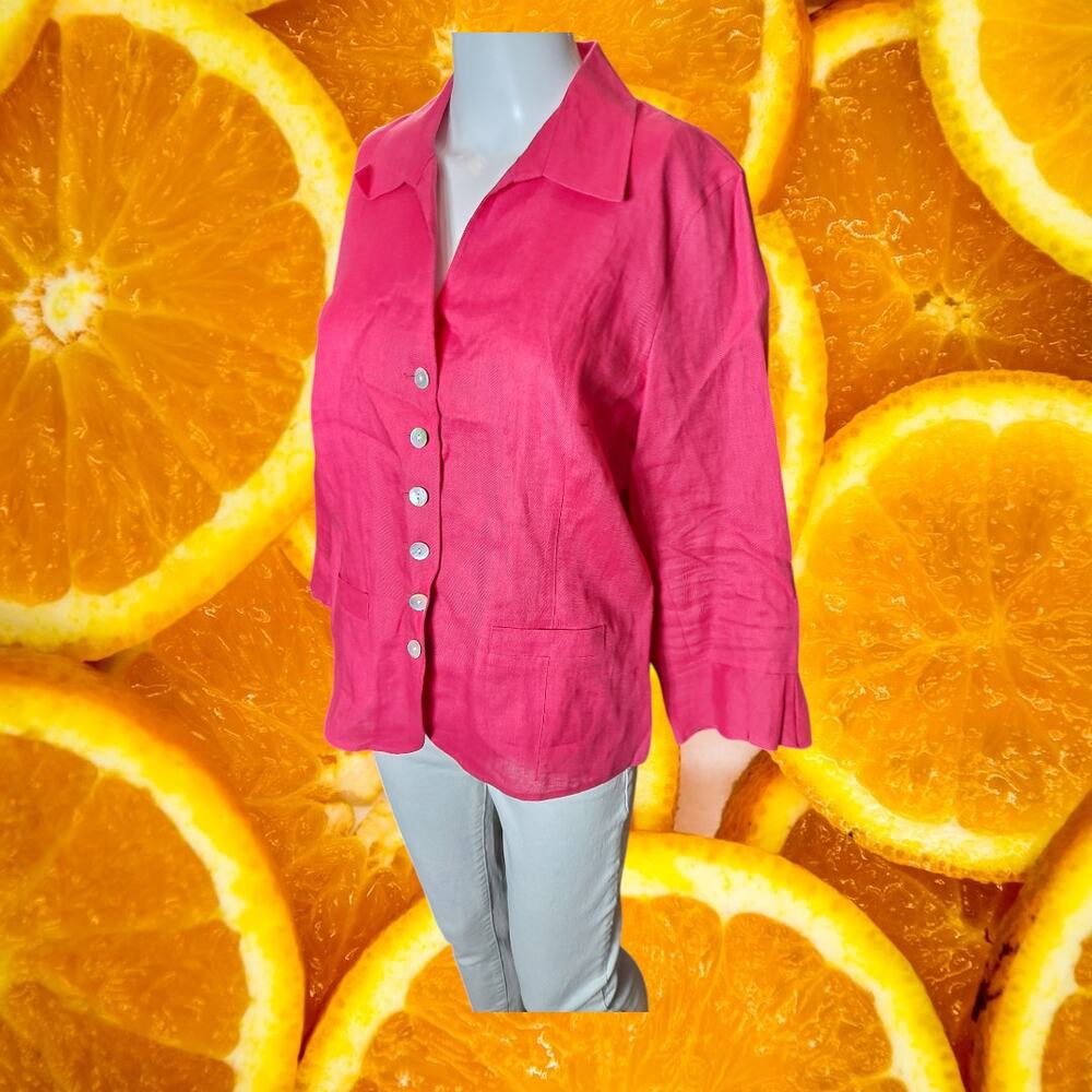 Talbots Women's Pink Irish Linen 3/4 Sleeve Button-Up Blouse Size‎ 10